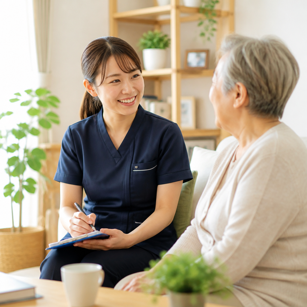 利用者さまと笑顔で寄り添うスタッフ